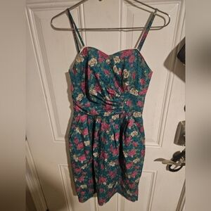 Malihini Vintage Hawaiian Sarong Style Floral Dress Pink Blue Small 70s Summer